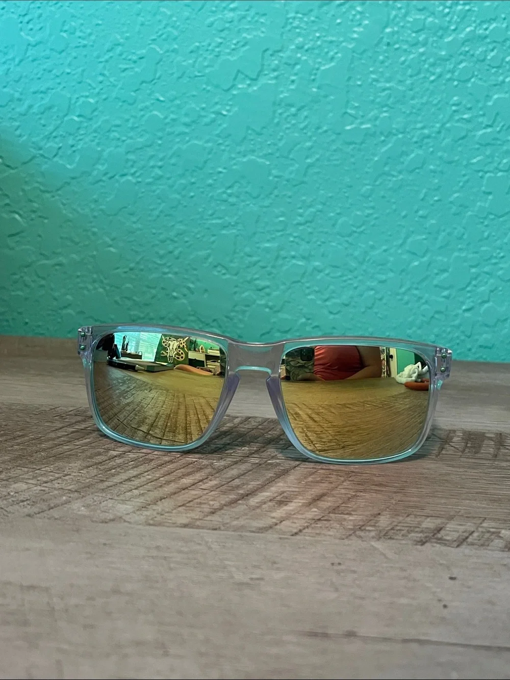 Oakley Holbrook Clear Frame Sunglasses with Yellow Accents